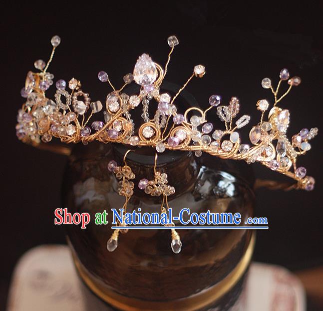 Top Grade Handmade Wedding Hair Accessories Bride Pink Crystal Crown, Traditional Baroque Princess Royal Crown Wedding Headwear for Women