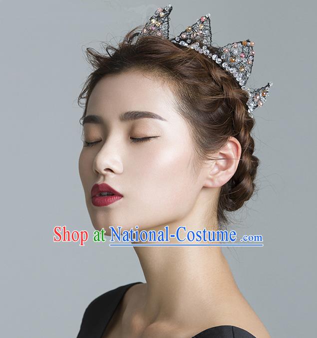 Top Grade Handmade Wedding Hair Accessories Bride Crystal Crown, Traditional Baroque Queen Black Royal Crown Wedding Headwear for Women