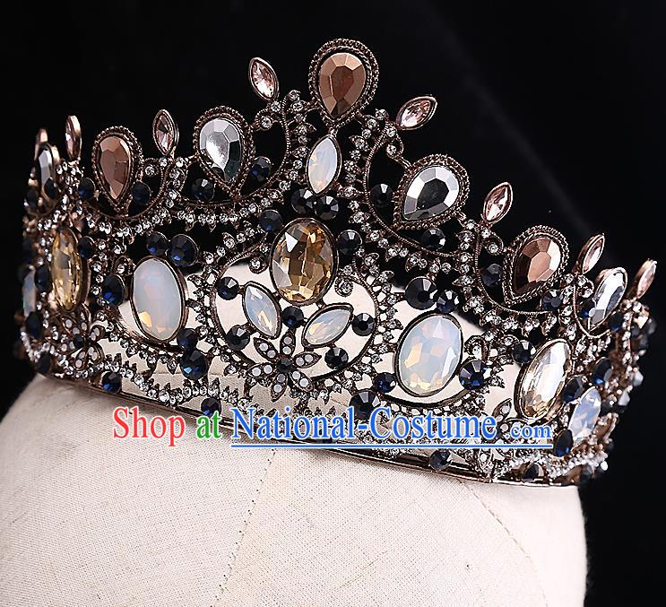 Top Grade Handmade Wedding Hair Accessories Bride Crystal Crown, Traditional Baroque Queen Retro Royal Crown Wedding Headwear for Women