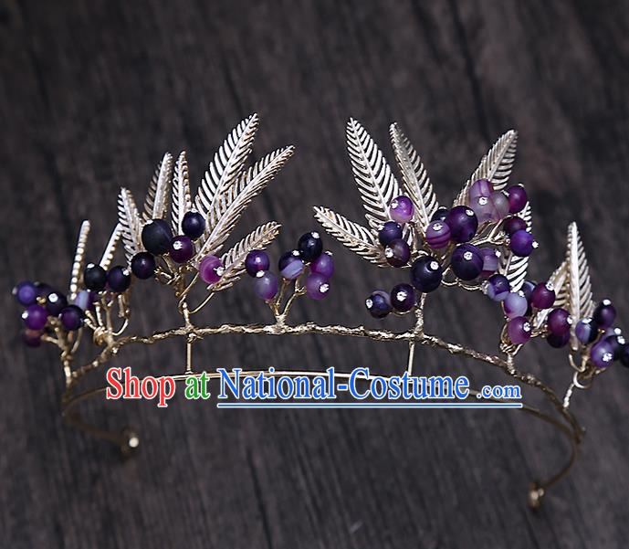 Top Grade Handmade Wedding Hair Accessories Bride Purple Beads Crown, Traditional Baroque Queen Retro Royal Crown Wedding Headwear for Women