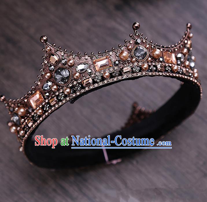 Top Grade Handmade Wedding Hair Accessories Bride Princess Crystal Crown, Traditional Baroque Queen Retro Crystal Round Royal Crown Wedding Headwear for Women