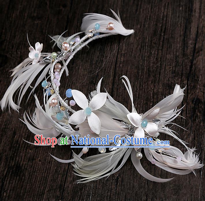 Top Grade Handmade Wedding Bride Hair Accessories Princess Hair Clasp, Traditional Princess Baroque Feather Hair Clip Headpiece for Women