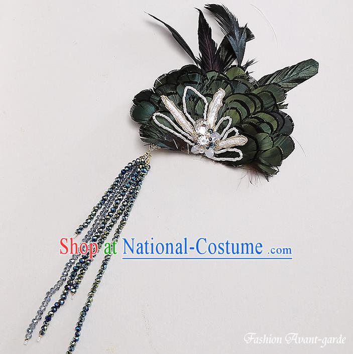 Top Grade Handmade Wedding Bride Hair Accessories Green Feather Hairpin, Traditional Princess Baroque Hair Stick Headpiece for Women