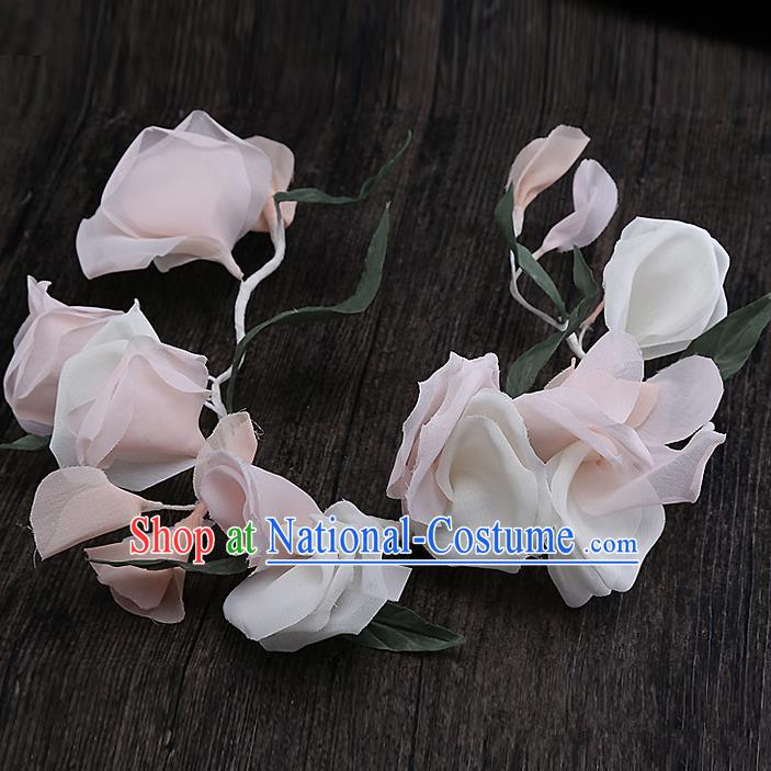 Top Grade Handmade Wedding Bride Hair Accessories Hair Clasp, Traditional Baroque Princess Pink Flower Hair Stick Headpiece for Women