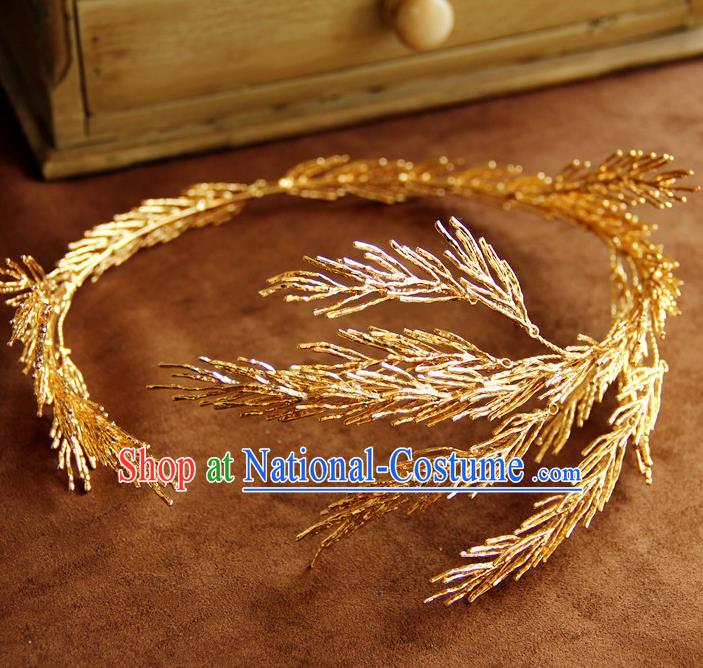 Top Grade Handmade Wedding Bride Hair Accessories Golden Headband Hair Crown, Traditional Baroque Princess Hair Clasp Headpiece for Women