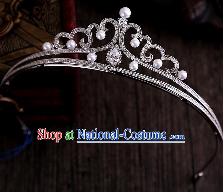 Top Grade Handmade Wedding Hair Accessories Bride Vintage Diamante Crown, Traditional Baroque Princess Crystal Pearl Royal Crown Wedding Headwear for Women