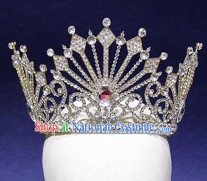 Top Grade Handmade Wedding Hair Accessories Bride Vintage Diamante Crystal Crown, Traditional Baroque Queen Royal Crown Wedding Headwear for Women