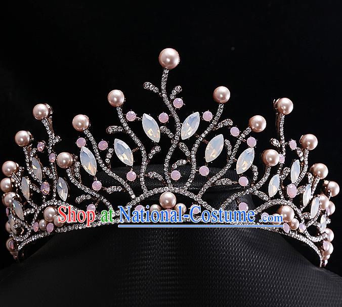 Top Grade Handmade Wedding Hair Accessories Bride Crown, Traditional Baroque Princess Pearl Royal Crown Wedding Headwear for Women