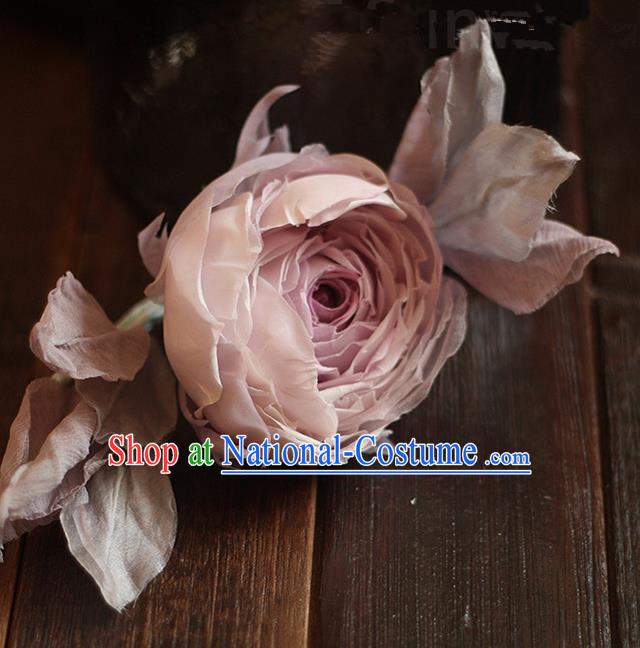 Top Grade Handmade Wedding Bride Hair Accessories Pink Peony Flowers Hairpin, Traditional Baroque Hair Stick Headpiece for Women