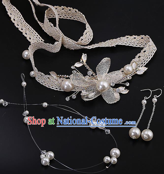 Top Grade Handmade Wedding Hair Accessories Bride White Lace Headband Hair Clasp, Traditional Baroque Princess Hair Stick Headdress for Women