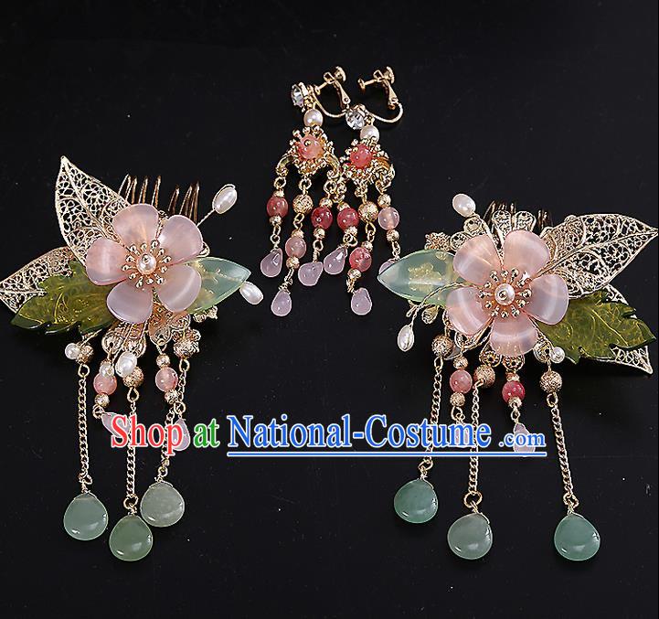 Top Grade Chinese Handmade Wedding Hair Accessories, Traditional China Xiuhe Suit Bride Hairpins Hanfu Hair Combs Tassel Hairpins Headdress for Women