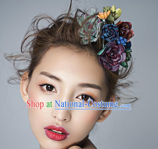 Top Grade Handmade Wedding Hair Accessories Bride Flowers Hair Claw, Traditional Baroque Princess Hairpins Headdress for Women