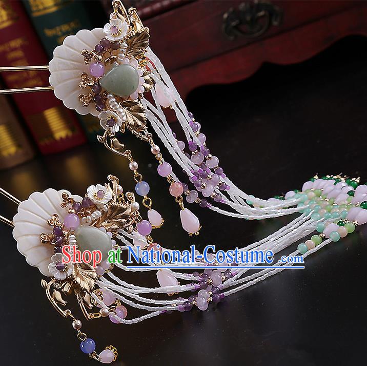 Top Grade Chinese Handmade Wedding Hair Accessories, Traditional China Xiuhe Suit Bride Hairpins Hanfu Long Tassel Step Shake Headdress for Women