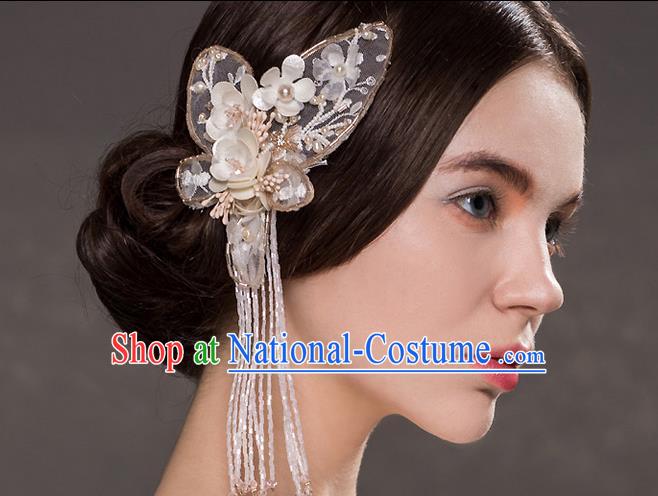 Top Grade Handmade Wedding Dragonfly Hair Accessories Bride Butterfly Hair Stick, Traditional Baroque Princess Tassel Hair Clip Headband Headdress for Women