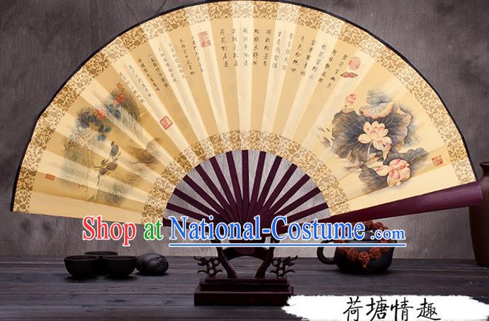 Traditional Chinese Ancient Peking Opera Accessories Scholar Ink Painting Lotus Fan, Traditional Chinese Beijing Opera Young Men Props Folding Fans