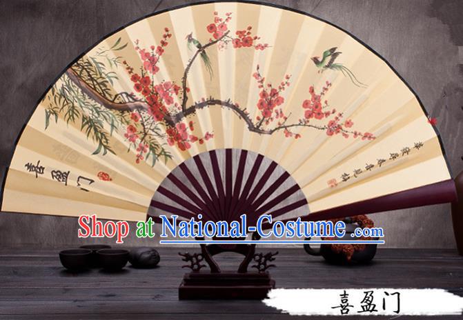 Traditional Chinese Ancient Peking Opera Accessories Scholar Ink Painting Plum Blossom Fan, Traditional Chinese Beijing Opera Young Men Props Folding Fans