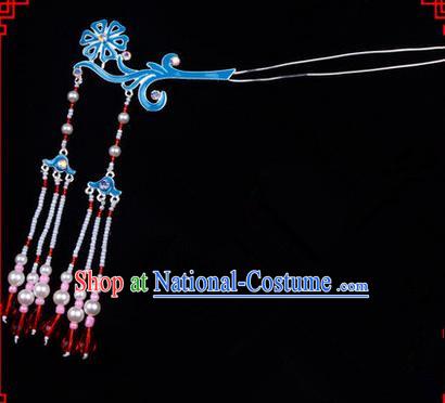 Chinese Ancient Peking Opera Head Accessories Diva Double Tassel Kingfisher Hairpins, Traditional Chinese Beijing Opera Princess Hua Tan Hair Clasp Head-ornaments