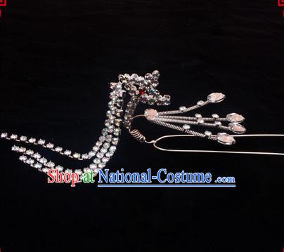 Chinese Ancient Peking Opera Head Accessories Diva Pink Crystal Hairpins Step Shake, Traditional Chinese Beijing Opera Princess Hua Tan Hair Clasp Head-ornaments