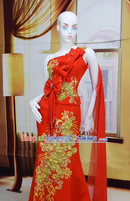 Traditional Traditional Thailand Female Clothing, Southeast Asia Thai Ancient Costumes Dai Nationality Red Wedding Bride Sari Dress for Women