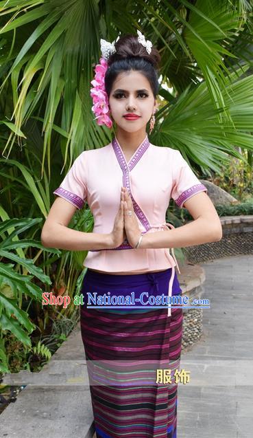 Traditional Traditional Thailand Princess Clothing, Southeast Asia Thai Ancient Costumes Dai Nationality Purple Sari Dress for Women