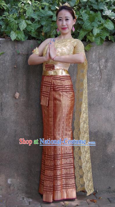 Traditional Traditional Thailand Princess Clothing, Southeast Asia Thai Palace Lady Ancient Costumes Dai Nationality Lilac Sari Dress for Women