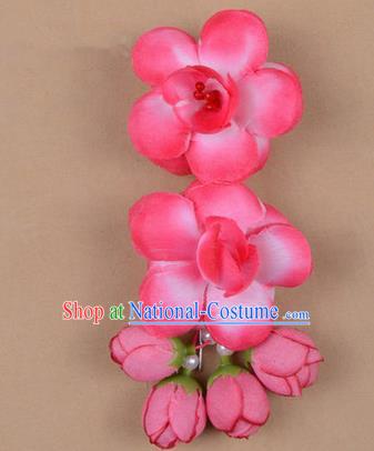 Chinese Ancient Peking Opera Hair Accessories Diva Temple Rosy Flowers Hairpins, Traditional Chinese Beijing Opera Princess Hua Tan Hair Clasp Head-ornaments