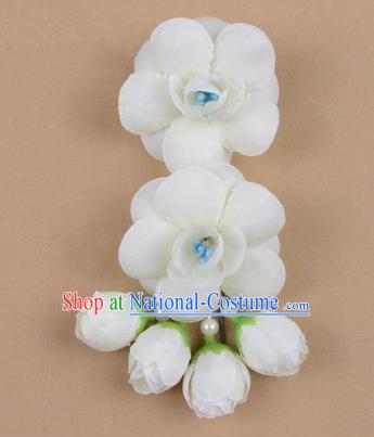 Chinese Ancient Peking Opera Hair Accessories Diva Temple White Flowers Hairpins, Traditional Chinese Beijing Opera Princess Hua Tan Hair Clasp Head-ornaments