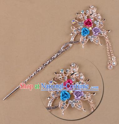 Top Grade Chinese Ancient Peking Opera Hair Accessories Diva Colours Crystal Flowers Hairpins Step Shake, Traditional Chinese Beijing Opera Hua Tan Hair Clasp Head-ornaments