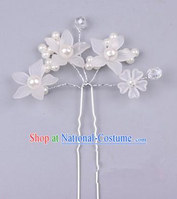 Top Grade Chinese Ancient Peking Opera Hair Accessories Diva White Flowers Hairpins Step Shake, Traditional Chinese Beijing Opera Hua Tan Hair Clasp Head-ornaments