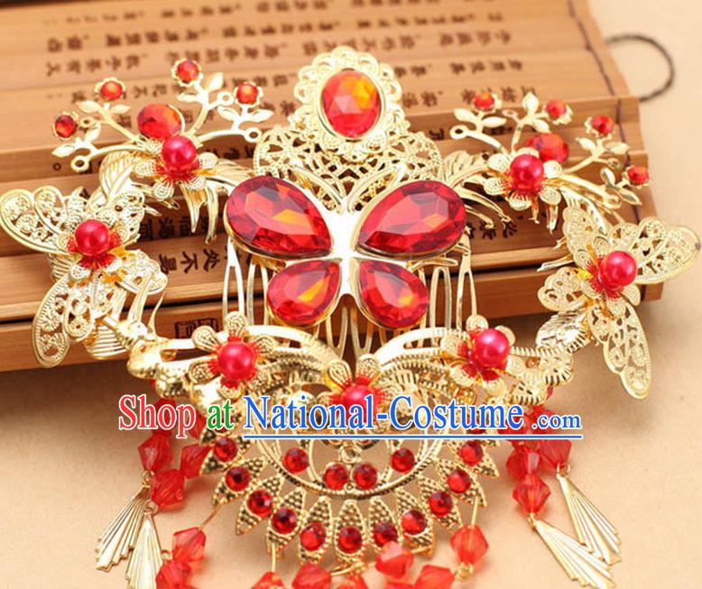 Top Grade Chinese Ancient Peking Opera Hair Accessories Diva Xiuhe Suit Wedding Hairpins Step Shake, Traditional Chinese Beijing Opera Hua Tan Hair Clasp Head-ornaments