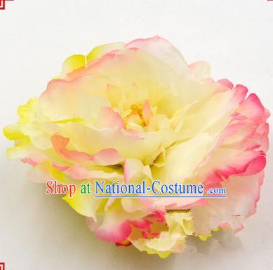 Top Grade Chinese Ancient Peking Opera Hair Accessories Diva Yellow Peony Hairpins, Traditional Chinese Beijing Opera Hua Tan Hair Clasp Head-ornaments