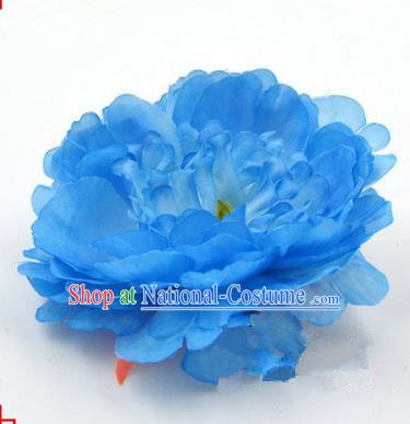 Top Grade Chinese Ancient Peking Opera Hair Accessories Diva Blue Peony Hairpins, Traditional Chinese Beijing Opera Hua Tan Hair Clasp Head-ornaments