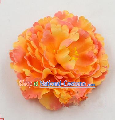 Top Grade Chinese Ancient Peking Opera Hair Accessories Diva Bright Yellow Peony Hairpins, Traditional Chinese Beijing Opera Hua Tan Hair Clasp Head-ornaments