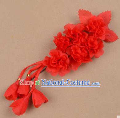 Top Grade Chinese Ancient Peking Opera Hair Accessories Diva Crystal Temple Red Jasmine Flowers Hairpins, Traditional Chinese Beijing Opera Hua Tan Hair Clasp Head-ornaments