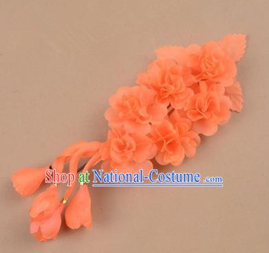 Top Grade Chinese Ancient Peking Opera Hair Accessories Diva Crystal Temple Orange Jasmine Flowers Hairpins, Traditional Chinese Beijing Opera Hua Tan Hair Clasp Head-ornaments