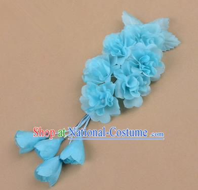 Top Grade Chinese Ancient Peking Opera Hair Accessories Diva Crystal Temple Blue Jasmine Flowers Hairpins, Traditional Chinese Beijing Opera Hua Tan Hair Clasp Head-ornaments