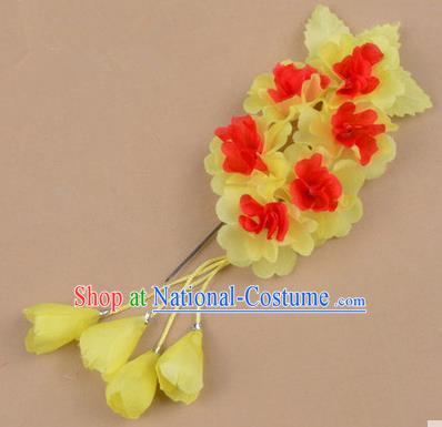 Top Grade Chinese Ancient Peking Opera Hair Accessories Diva Crystal Temple Light Yellow Jasmine Flowers Hairpins, Traditional Chinese Beijing Opera Hua Tan Hair Clasp Head-ornaments