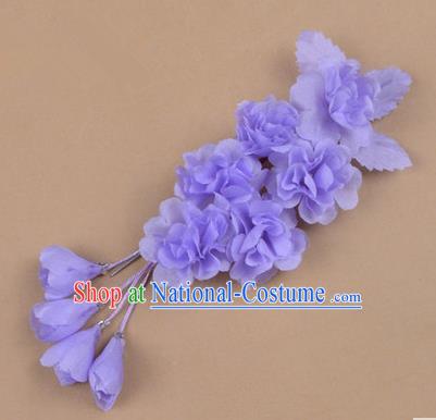 Top Grade Chinese Ancient Peking Opera Hair Accessories Diva Crystal Temple Purple Jasmine Flowers Hairpins, Traditional Chinese Beijing Opera Hua Tan Hair Clasp Head-ornaments