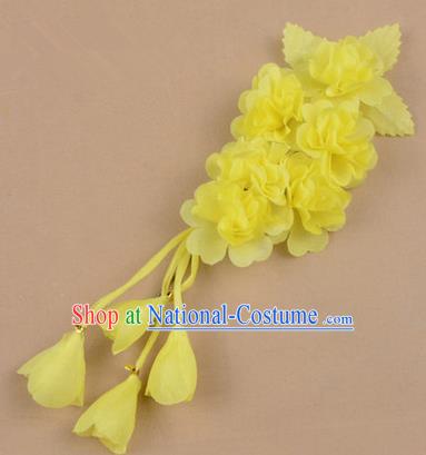 Top Grade Chinese Ancient Peking Opera Hair Accessories Diva Crystal Temple Yellow Jasmine Flowers Hairpins, Traditional Chinese Beijing Opera Hua Tan Hair Clasp Head-ornaments