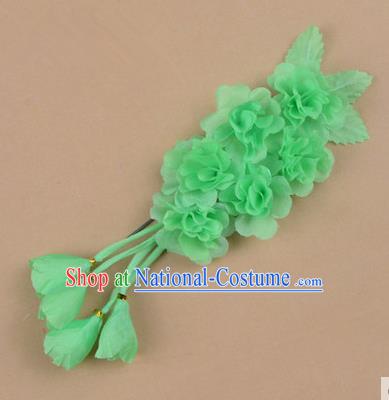 Top Grade Chinese Ancient Peking Opera Hair Accessories Diva Crystal Temple Green Jasmine Flowers Hairpins, Traditional Chinese Beijing Opera Hua Tan Hair Clasp Head-ornaments