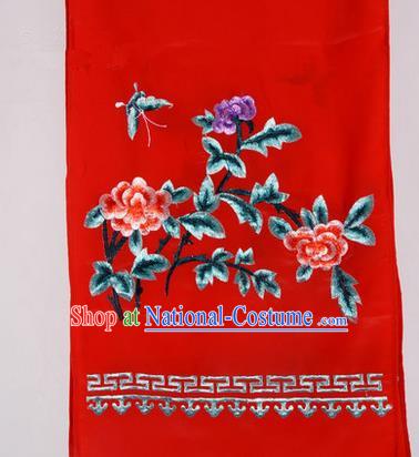 Top Grade Chinese Ancient Peking Opera Accessories Diva Embroidered Belts, Traditional Chinese Beijing Opera Hua Tan Red Waist Towel