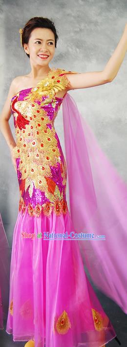 Traditional Traditional Thailand Female Clothing, Southeast Asia Thai Ancient Costumes Dai Nationality Rosy Wedding Bride Sari Dress for Women