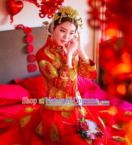 Traditional Chinese Wedding Xiuhe Suit Hair Accessories, Cnina Style Phoenix Coronet Step Shake, Ancient Chinese Bride Tassel Hairpins for Women