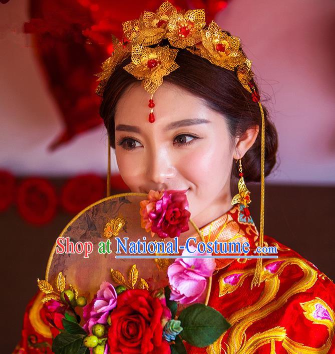 Traditional Chinese Wedding Costumes Traditional Xiuhe Suits Wedding Bride Dress Ancient Chinese bridal hair Accessory Headwear