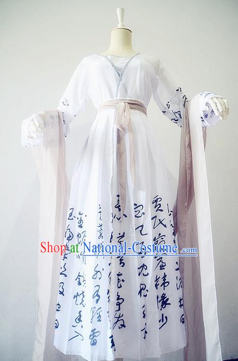 Traditional Chinese Cosplay Nobility Lady Costume, Chinese Ancient Painting Calligraphy Hanfu Tang Dynasty Female Immortal Princess Dress Clothing for Women