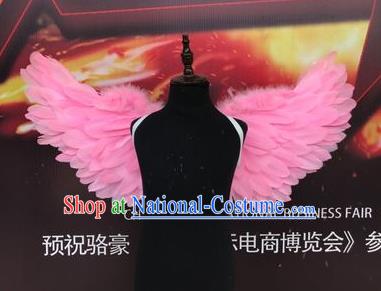 Top Grade Compere Professional Performance Catwalks Halloween Pink Feather Wings, Traditional Brazilian Rio Carnival Dance Fancywork Clothing for Kids