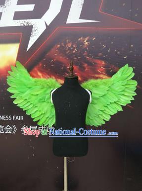 Top Grade Compere Professional Performance Catwalks Halloween Green Feather Wings, Traditional Brazilian Rio Carnival Dance Fancywork Clothing for Kids