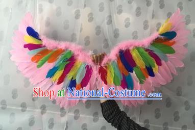 Top Grade Compere Professional Performance Catwalks Halloween Colorful Feather Wings, Traditional Brazilian Rio Carnival Dance Fancywork Clothing for Kids