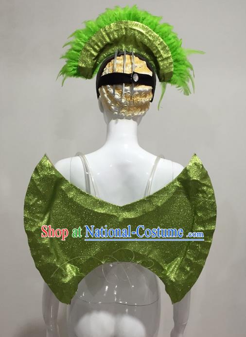 Top Grade Compere Professional Performance Catwalks Props, Traditional Brazilian Rio Carnival Samba Opening Dance Green Backboard for Women