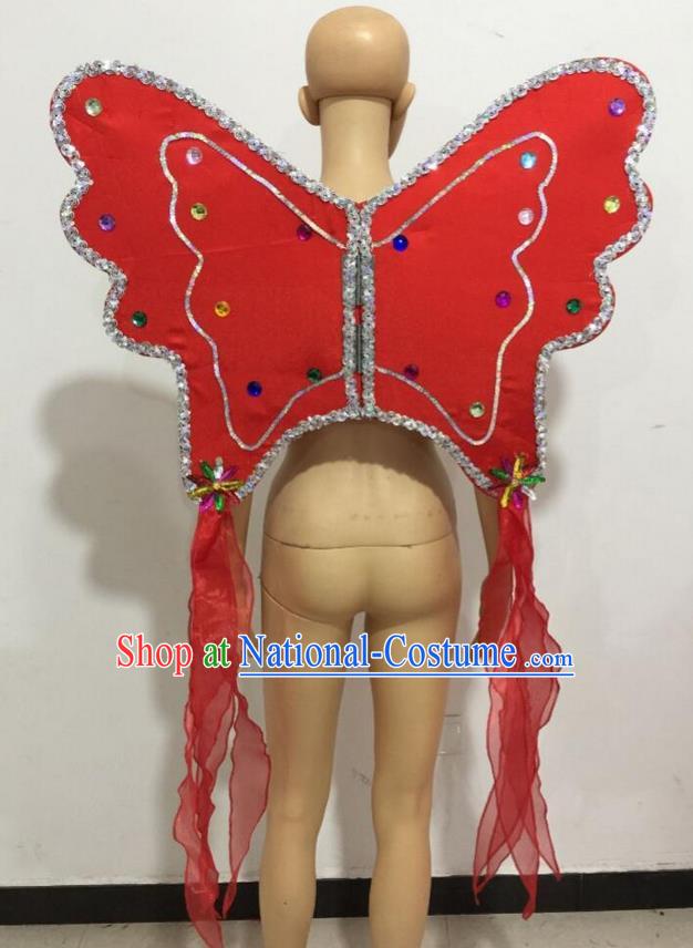 Top Grade Professional Stage Show Catwalks Halloween Red Butterfly Wings, Brazilian Rio Carnival Samba Opening Dance Custom-made Customized Backboard Accessories Props for Women